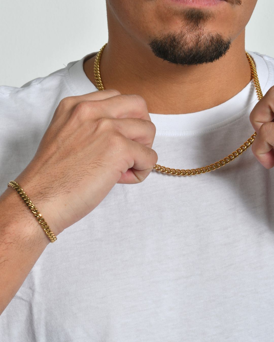CONJUNTO DE CADENA CUBANA 6MM + PULSERA CUBANA 6MM - ORO