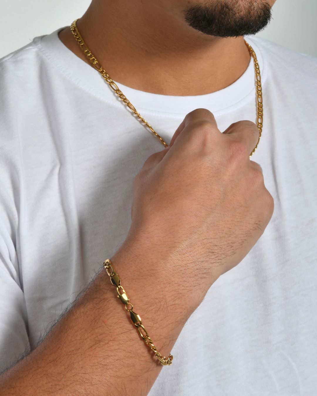 CONJUNTO DE CADENA FIGARO 5MM + PULSERA FIGARO 5MM - ORO