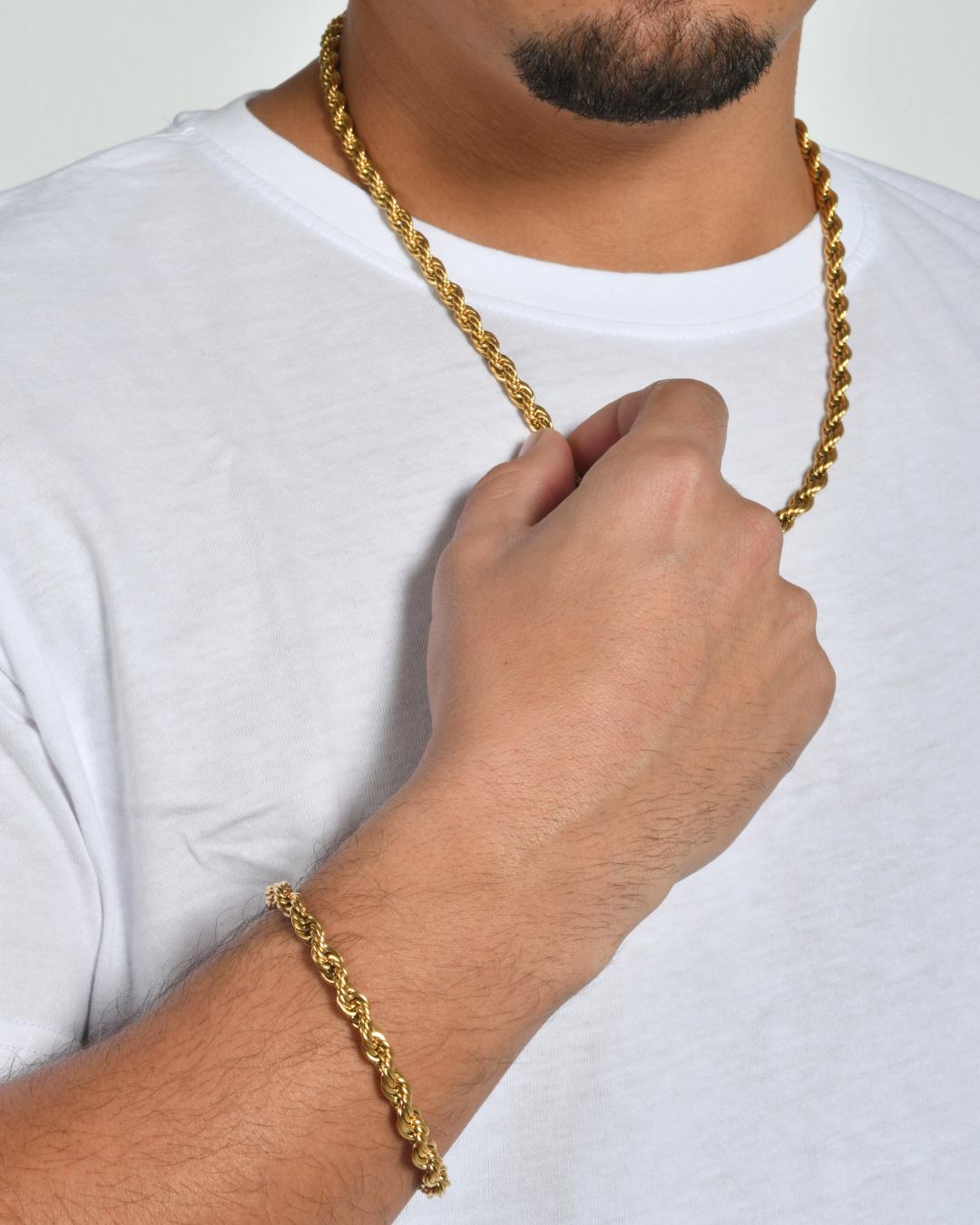 CONJUNTO DE CADENA DE CUERDA 5MM + PULSERA DE CUERDA 5MM - ORO