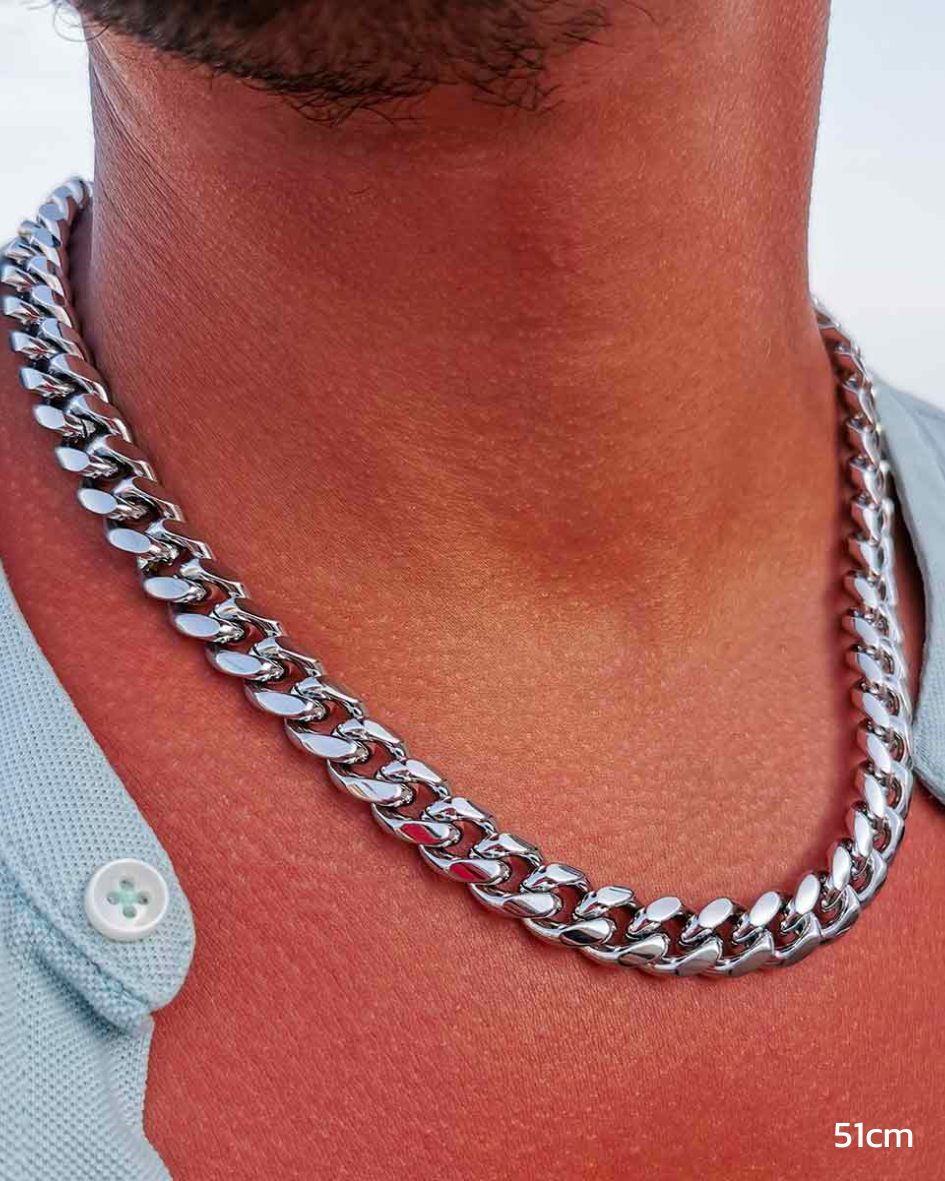 CADENA CUBANA 12MM - ORO BLANCO