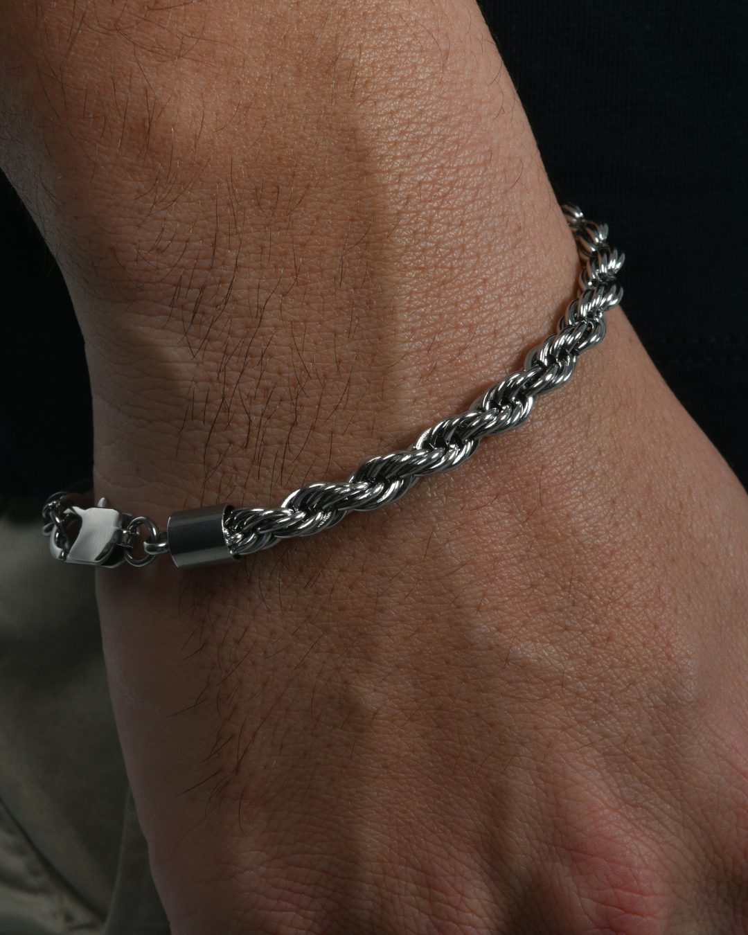 CONJUNTO DE CADENA DE CUERDA 5MM + PULSERA DE CUERDA 5MM - ORO BLANCO