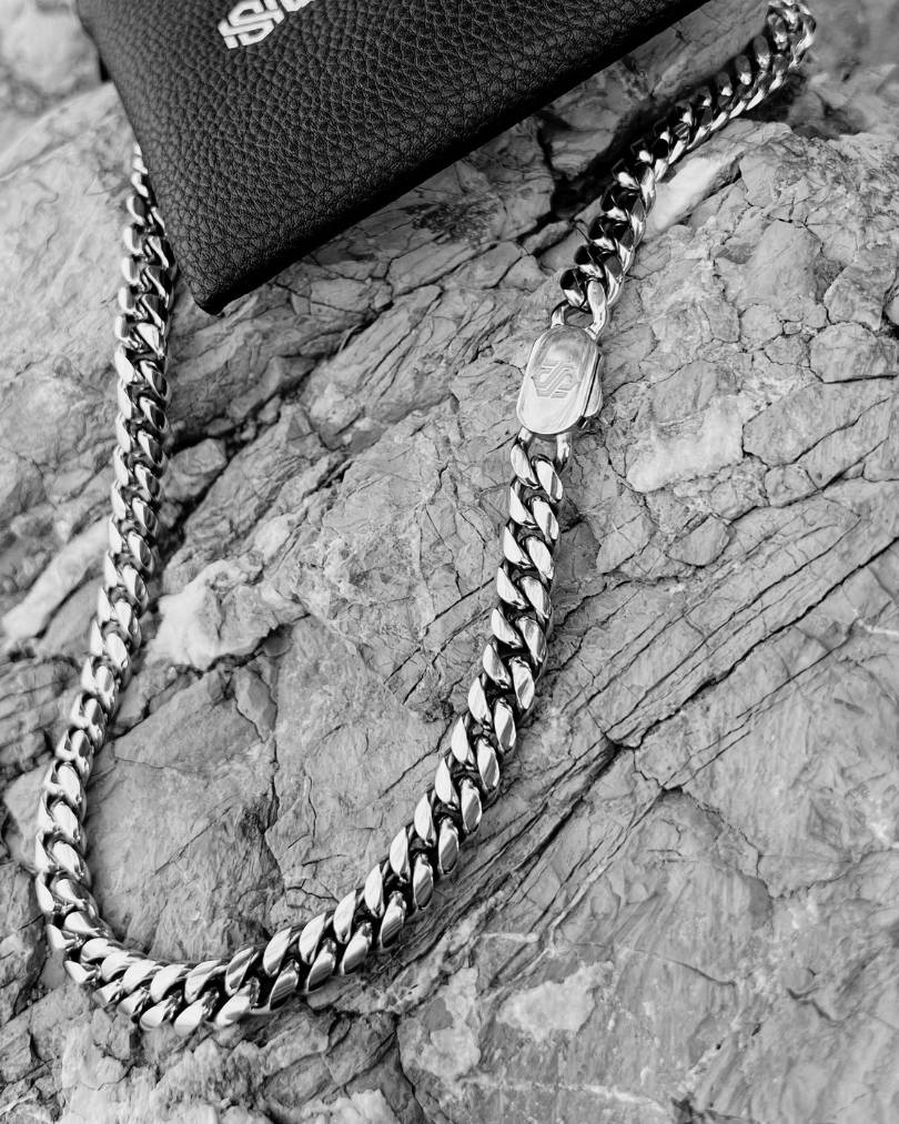 CADENA CUBANA 8MM - ORO BLANCO