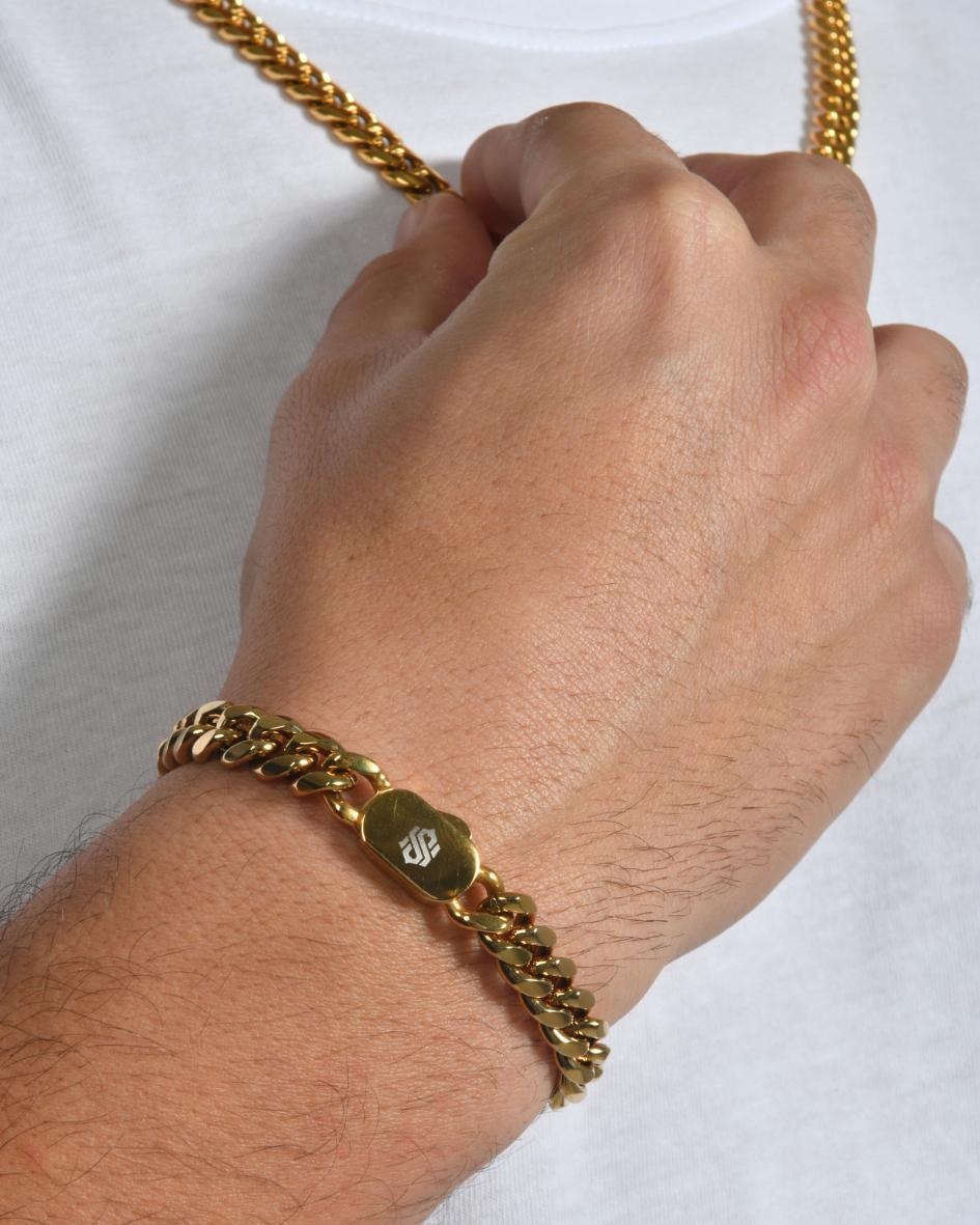 CONJUNTO DE CADENA CUBANA 8MM + PULSERA CUBANA 8MM - ORO