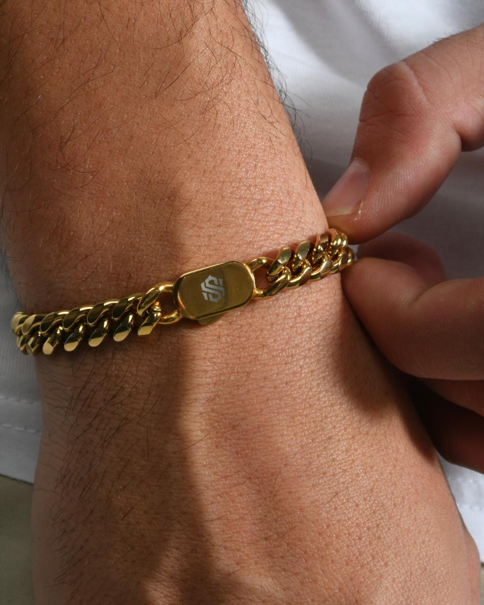 CONJUNTO DE CADENA CUBANA 8MM + PULSERA CUBANA 8MM - ORO