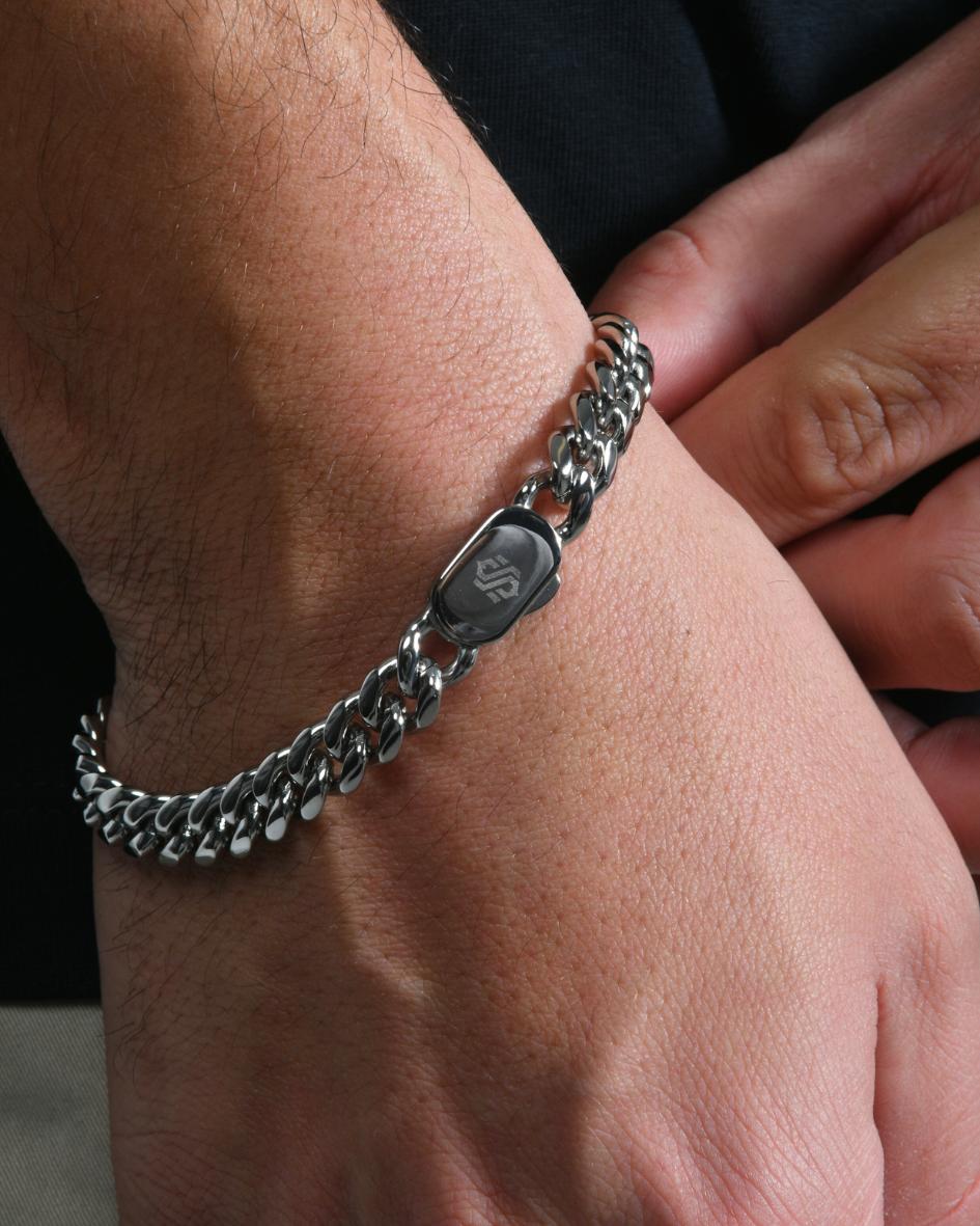 CONJUNTO DE CADENA CUBANA 8MM + PULSERA CUBANA 8MM - ORO BLANCO