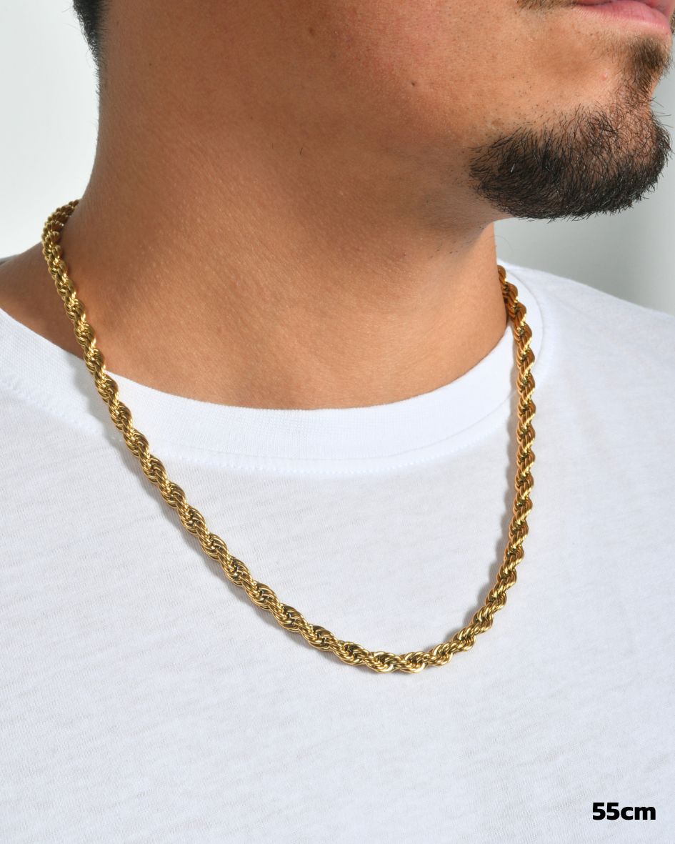 CONJUNTO DE CADENA DE CUERDA 5MM + PULSERA DE CUERDA 5MM - ORO