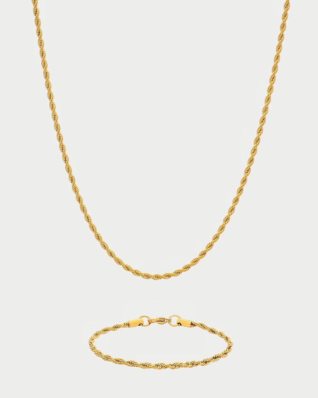 CONJUNTO DE CADENA DE CUERDA 3MM + PULSERA DE CUERDA 3MM - ORO