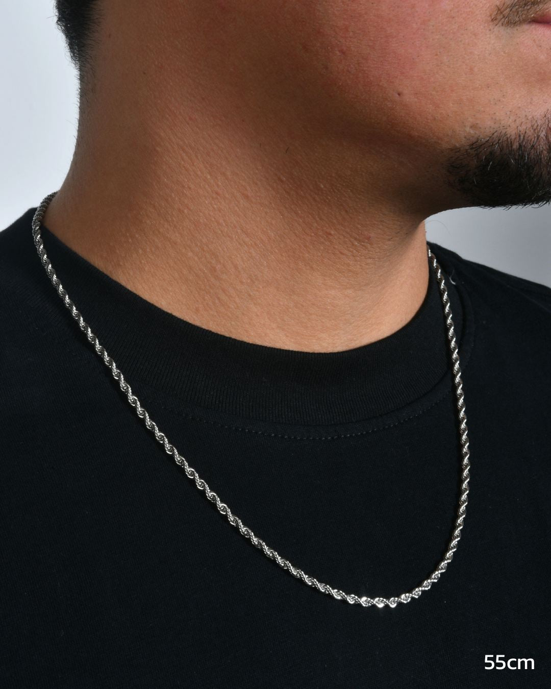 CONJUNTO DE CADENA DE CUERDA 3MM + PULSERA DE CUERDA 3MM - ORO BLANCO